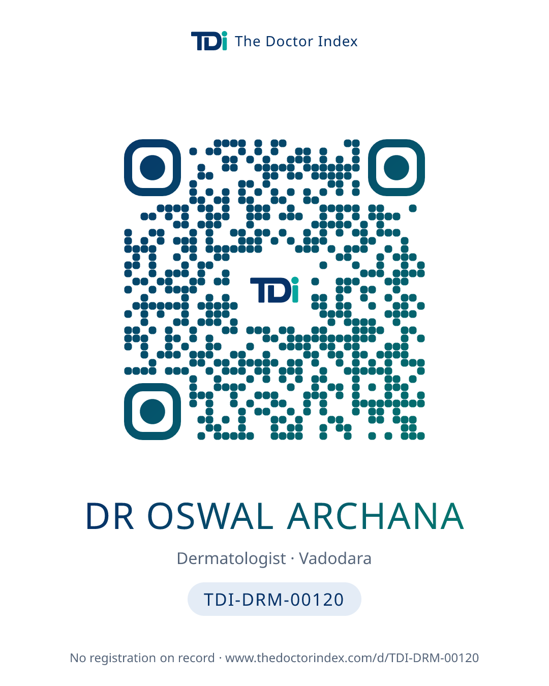 QR card for Dr Oswal Archana, TDI-DRM-00120