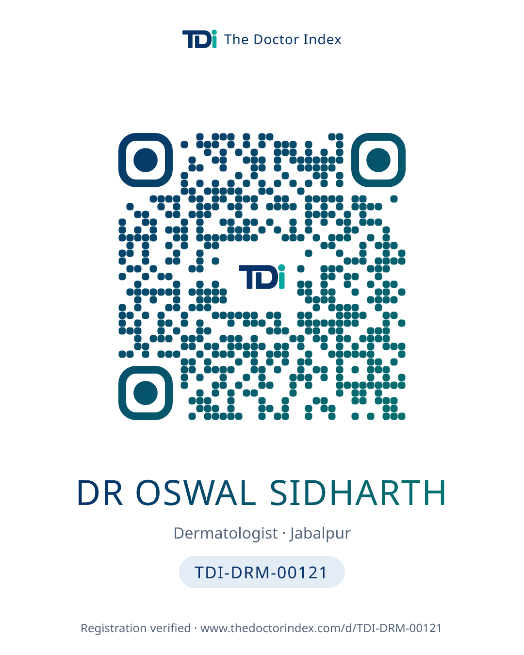QR card for Dr Oswal Sidharth, TDI-DRM-00121