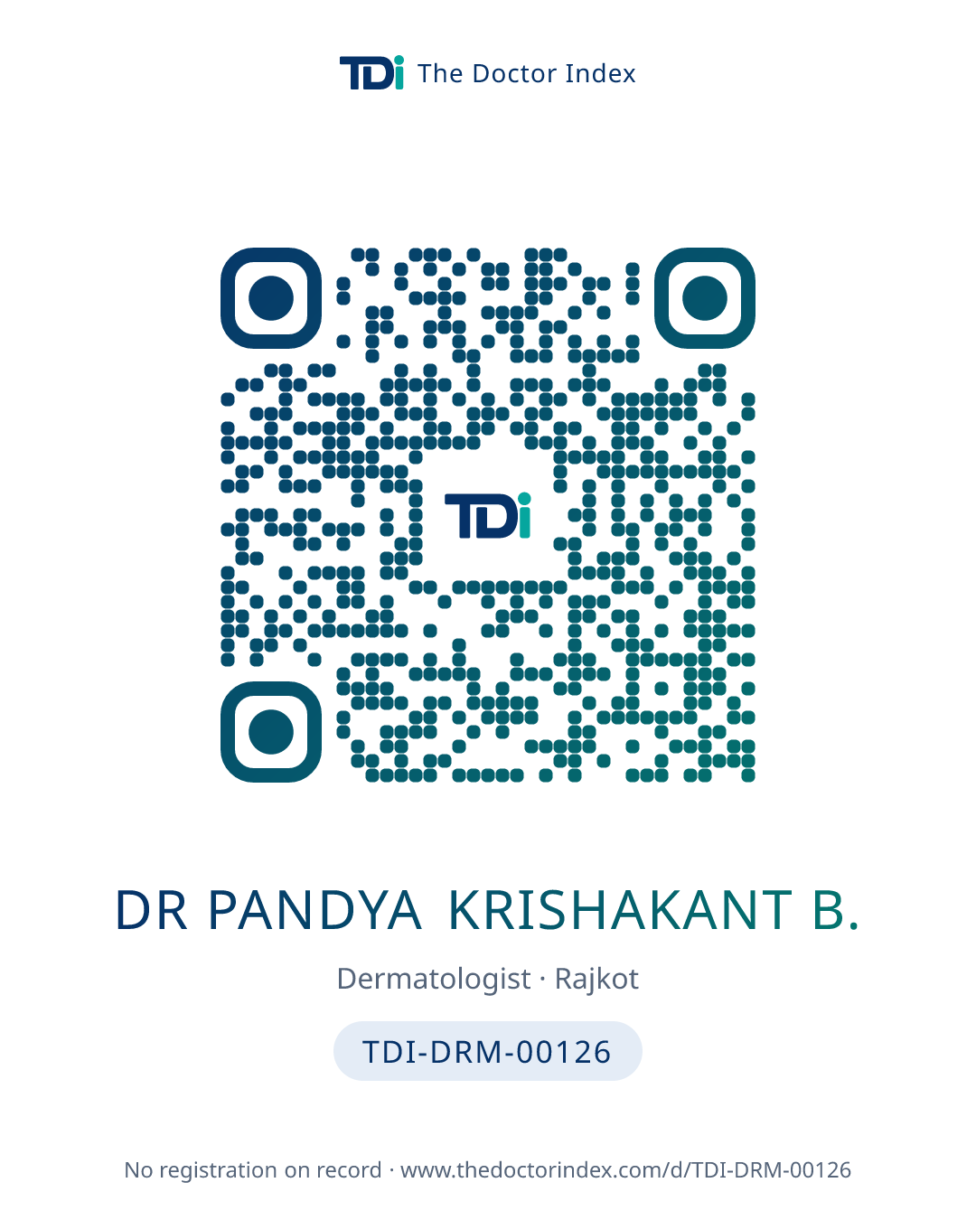 QR card for Dr Pandya Krishakant B., TDI-DRM-00126