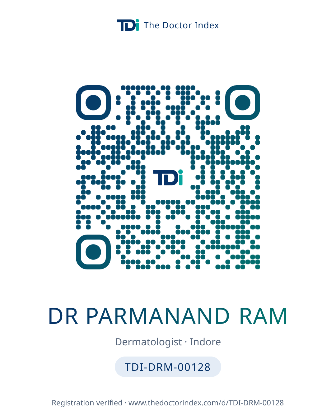 QR card for Dr Parmanand Ram, TDI-DRM-00128