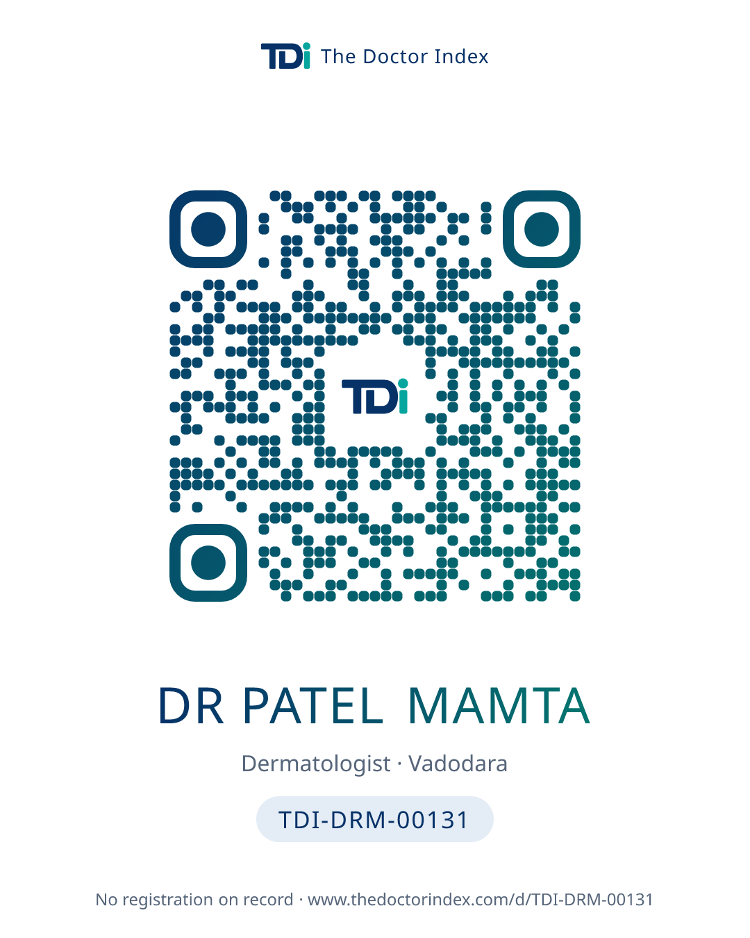 QR card for Dr Patel Mamta, TDI-DRM-00131