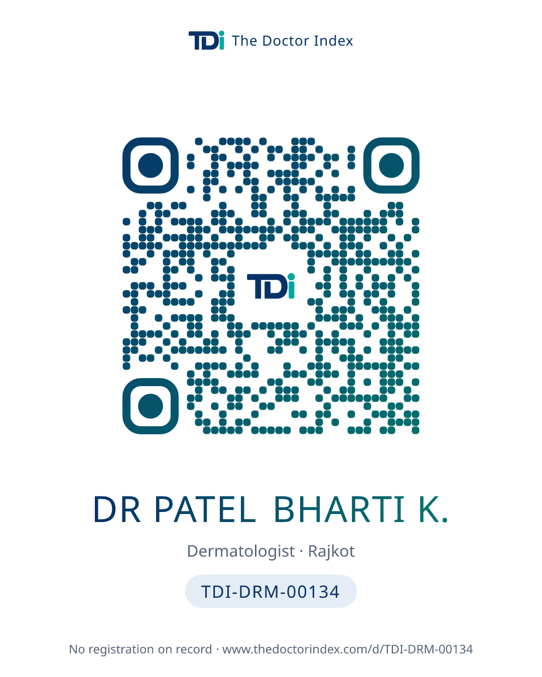 QR card for Dr Patel Bharti K., TDI-DRM-00134