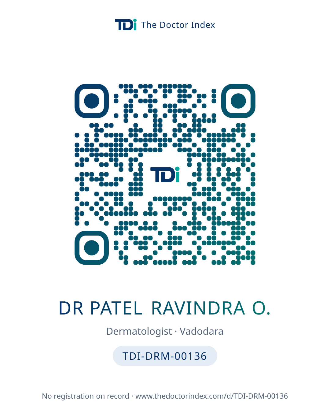 QR card for Dr Patel Ravindra O., TDI-DRM-00136