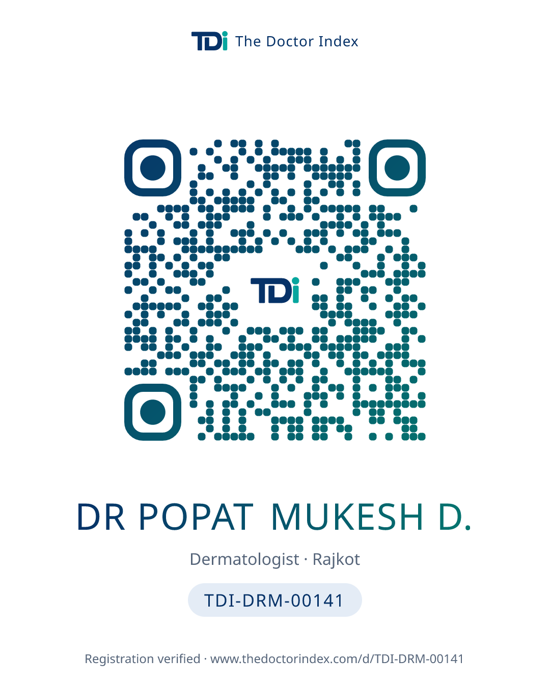 QR card for Dr Popat Mukesh D., TDI-DRM-00141