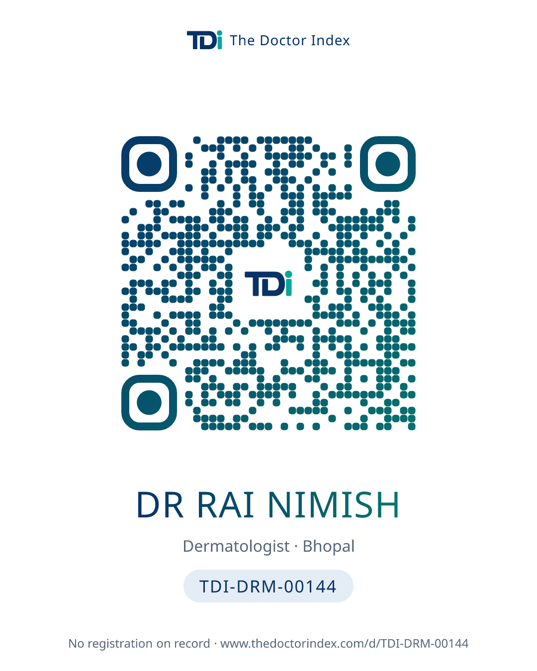 QR card for Dr Rai Nimish, TDI-DRM-00144