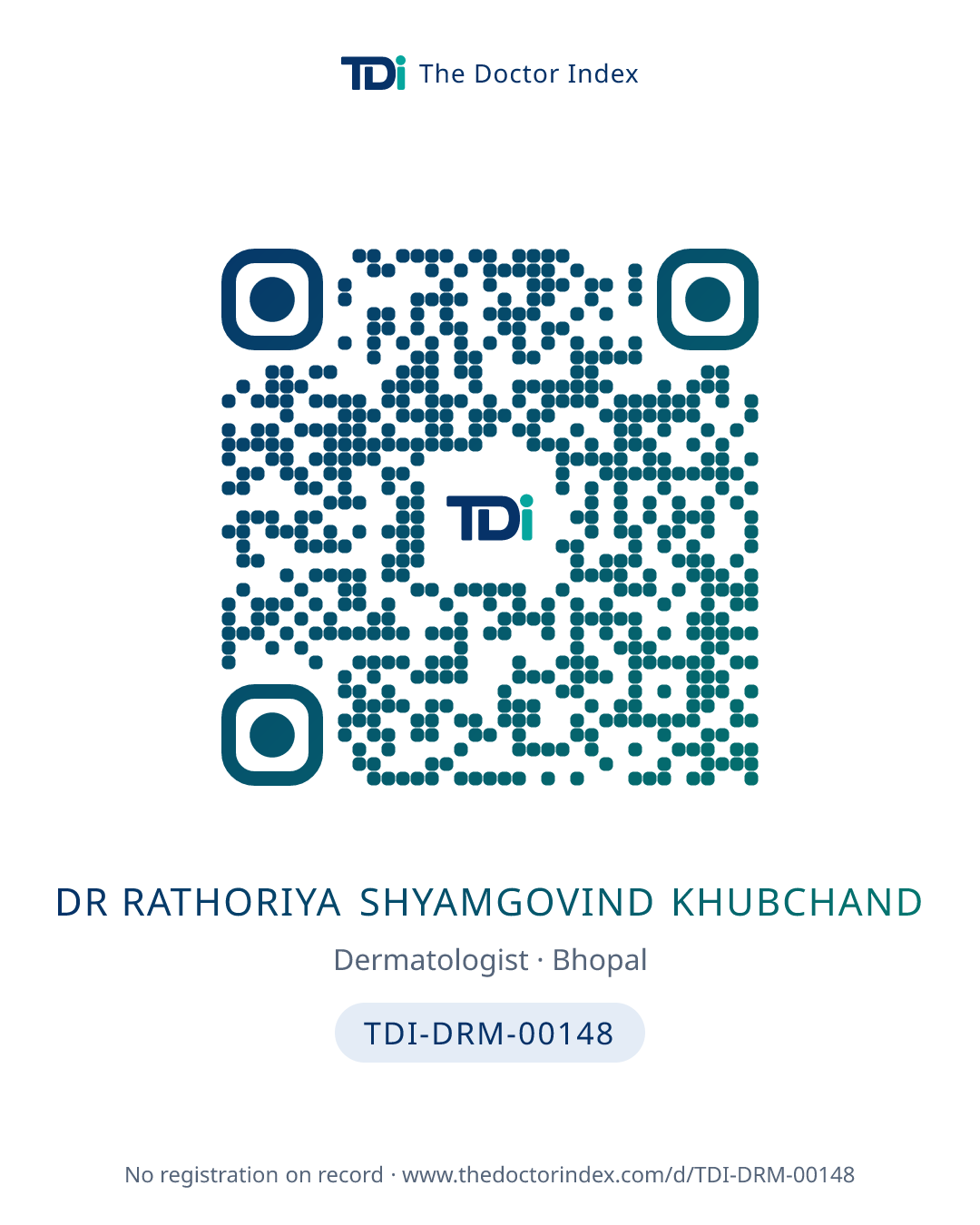 QR card for Dr Rathoriya Shyamgovind Khubchand, TDI-DRM-00148