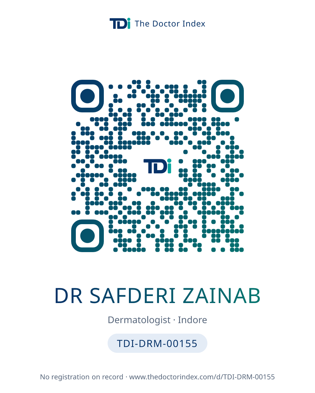 QR card for Dr Safderi Zainab, TDI-DRM-00155