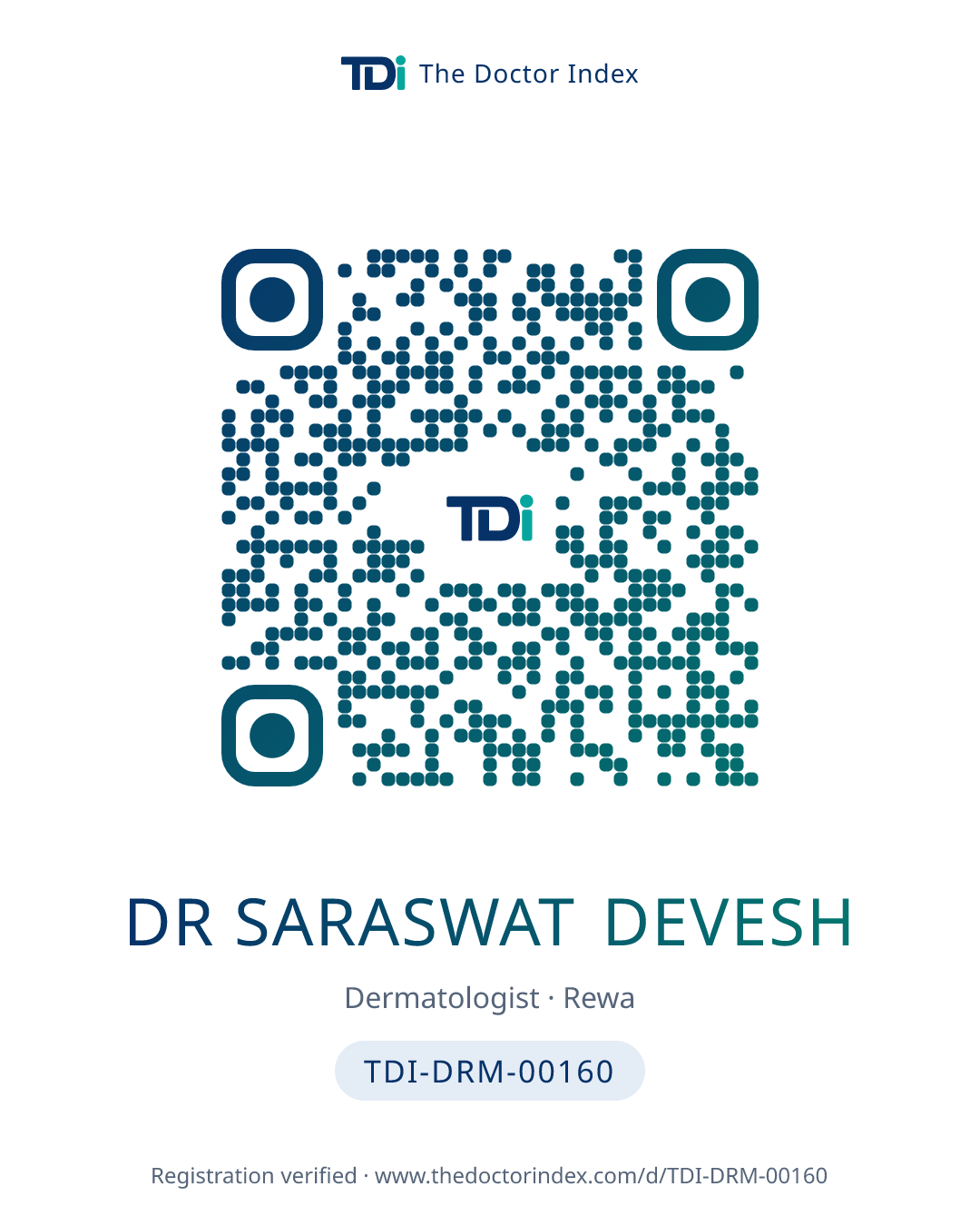 QR card for Dr Saraswat Devesh, TDI-DRM-00160