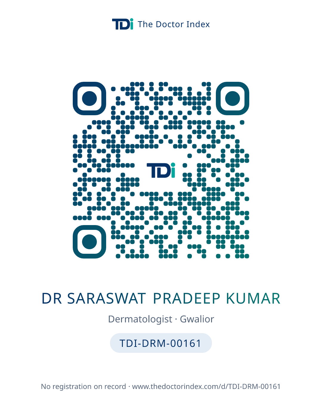 QR card for Dr Saraswat Pradeep Kumar, TDI-DRM-00161