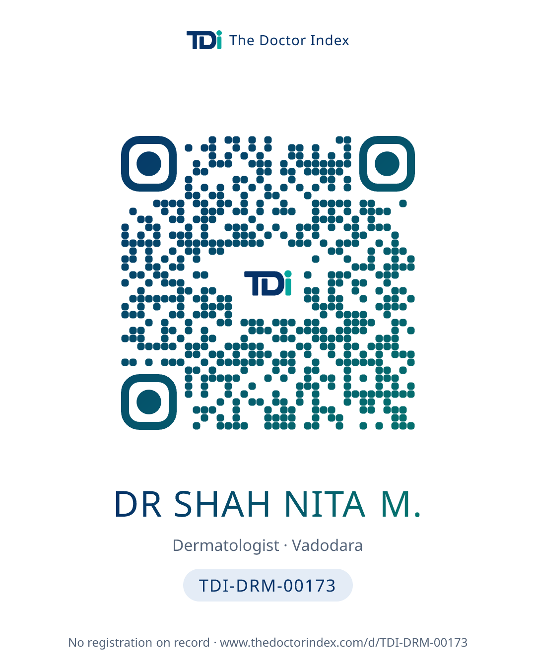 QR card for Dr Shah Nita M., TDI-DRM-00173