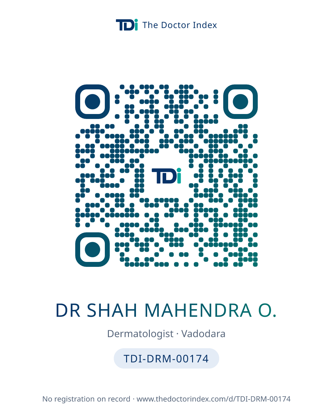 QR card for Dr Shah Mahendra O., TDI-DRM-00174