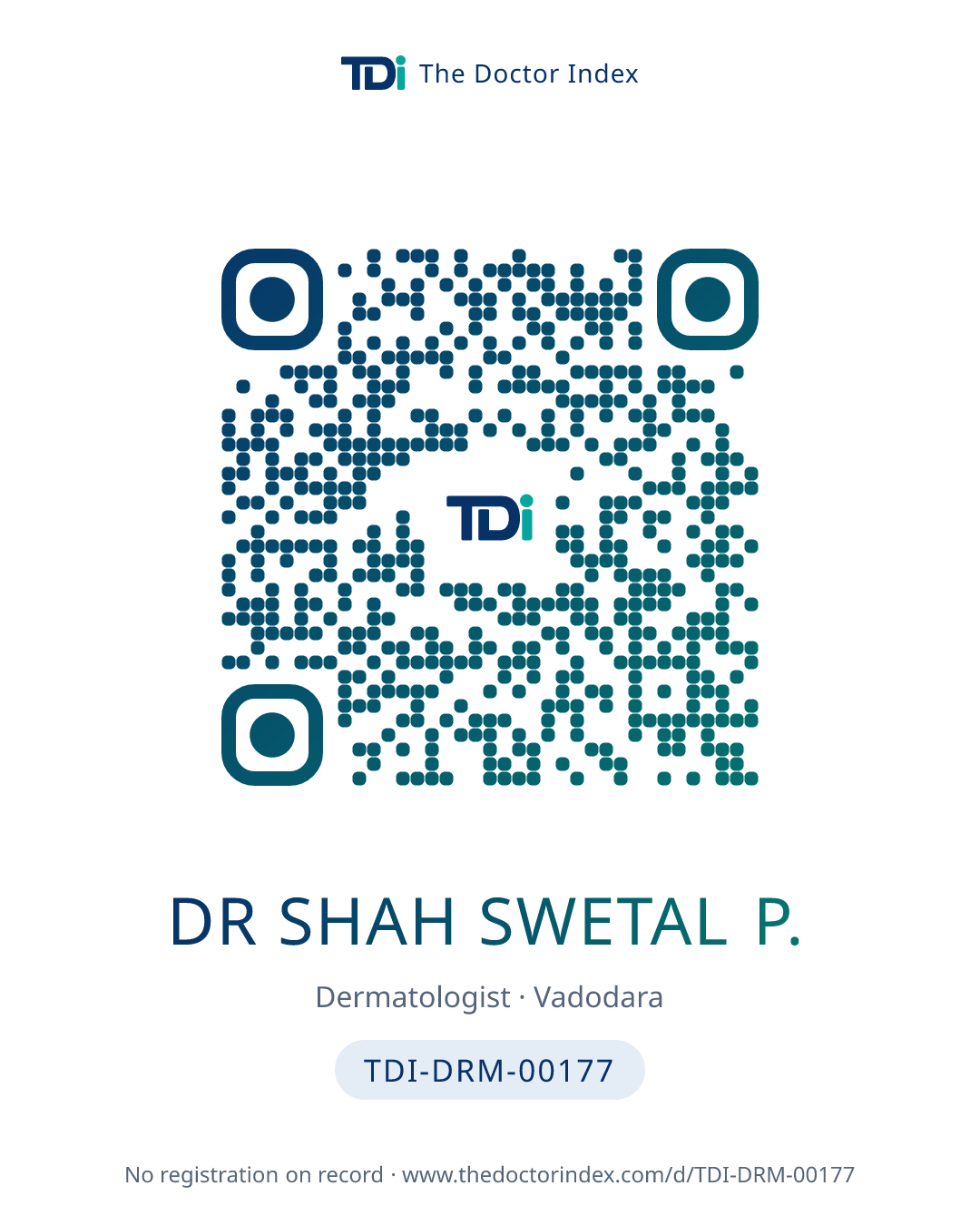 QR card for Dr Shah Swetal P., TDI-DRM-00177