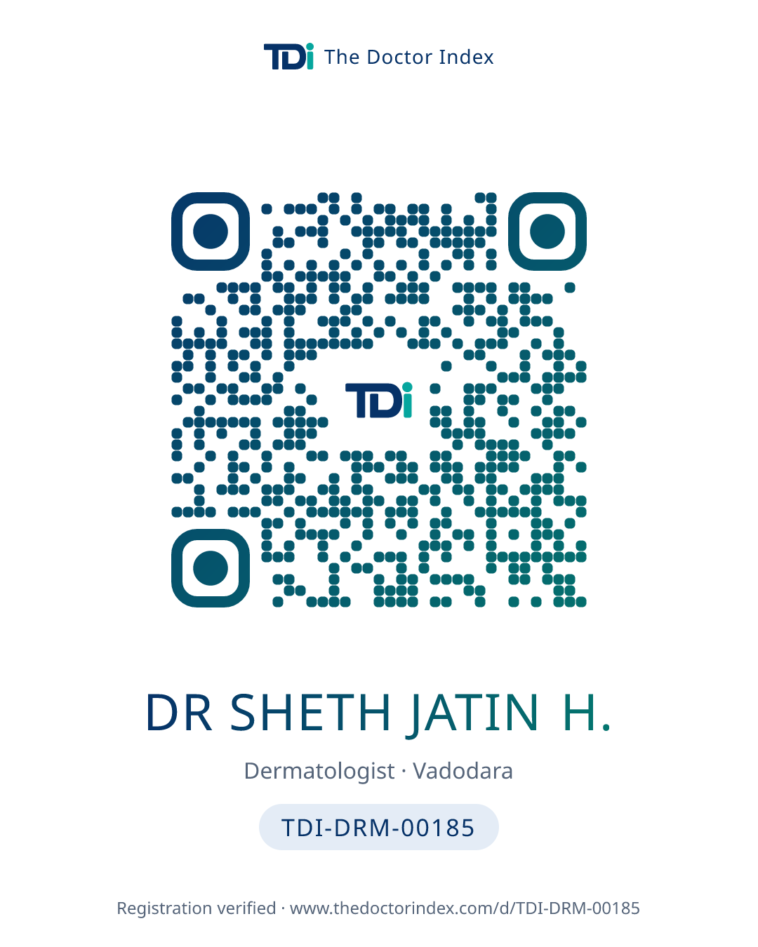 QR card for Dr Sheth Jatin H., TDI-DRM-00185