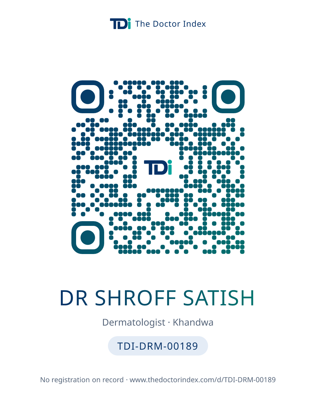 QR card for Dr Shroff Satish, TDI-DRM-00189