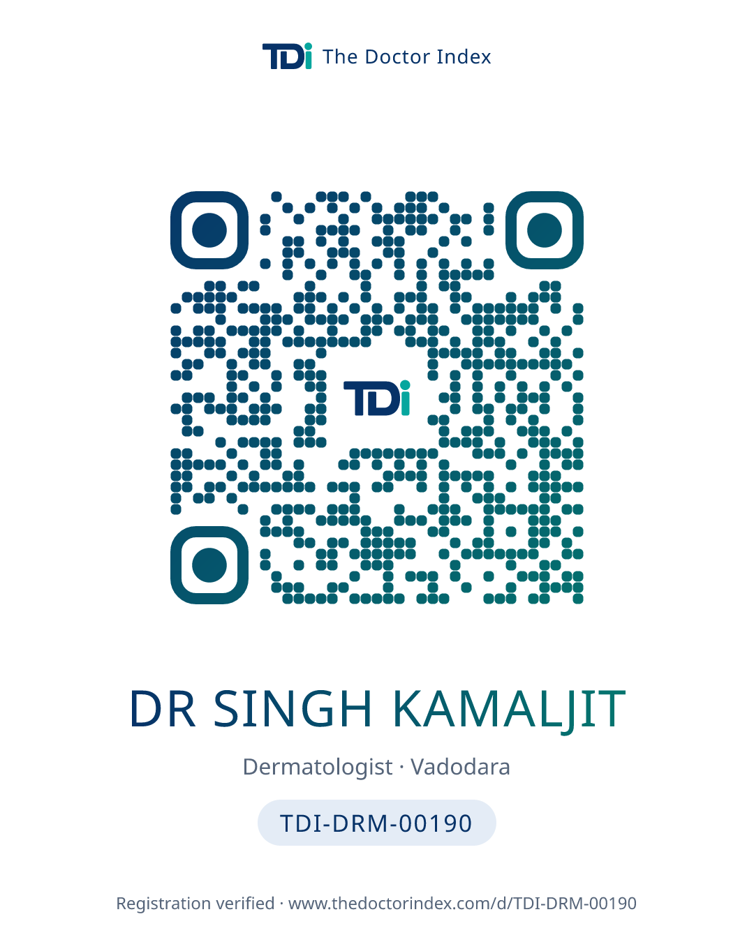 QR card for Dr Singh Kamaljit, TDI-DRM-00190