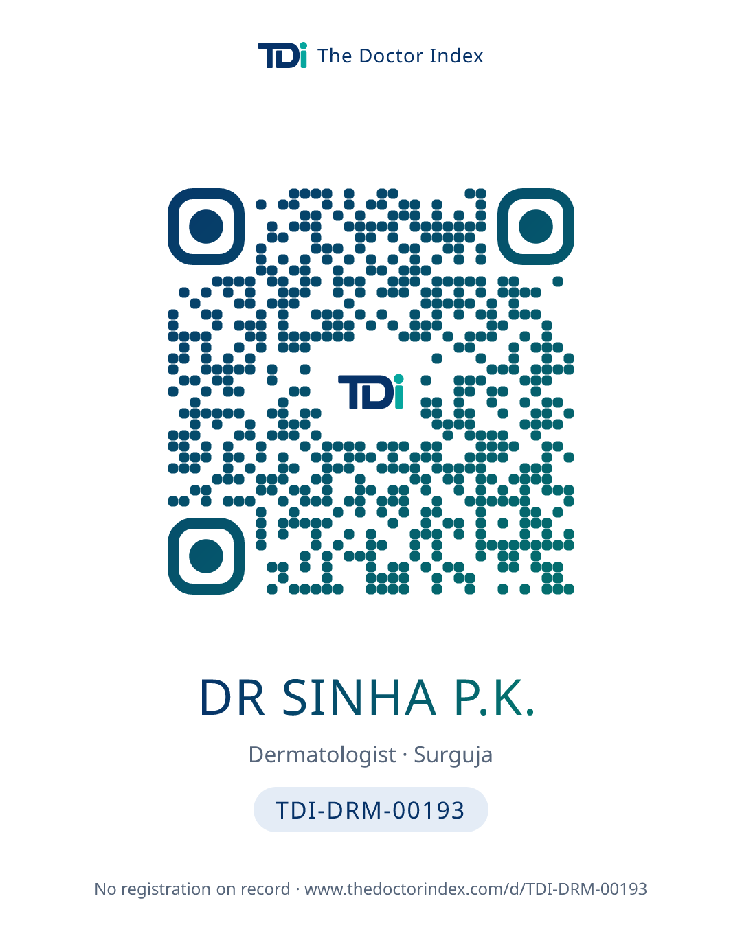 QR card for Dr Sinha P.K., TDI-DRM-00193