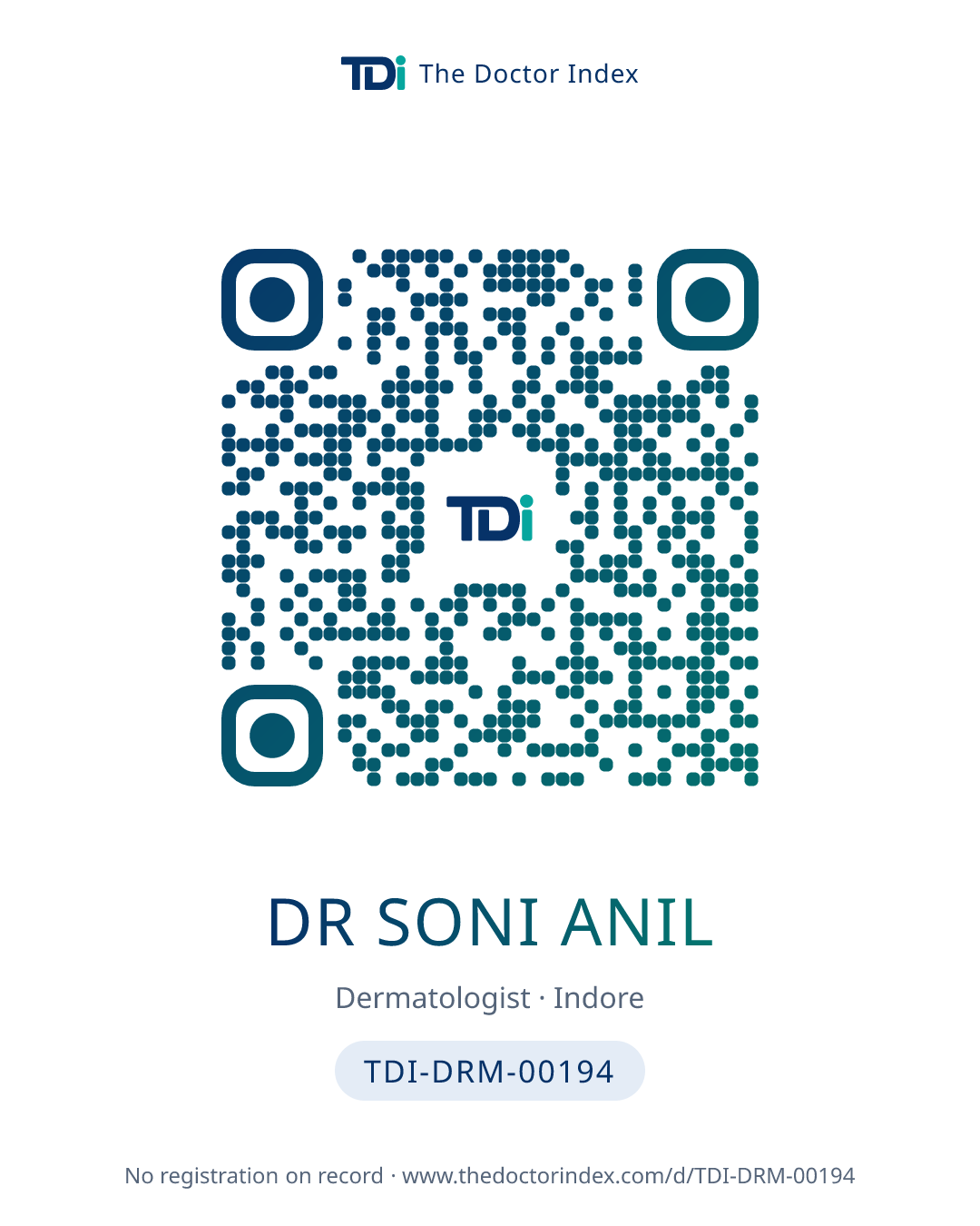 QR card for Dr Soni Anil, TDI-DRM-00194