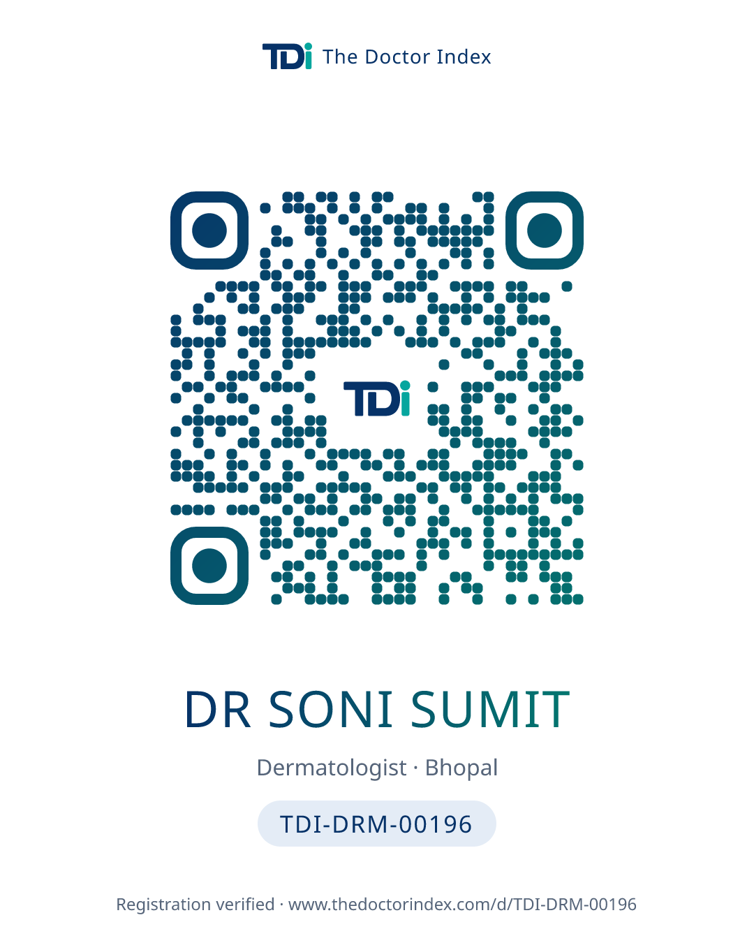 QR card for Dr Soni Sumit, TDI-DRM-00196