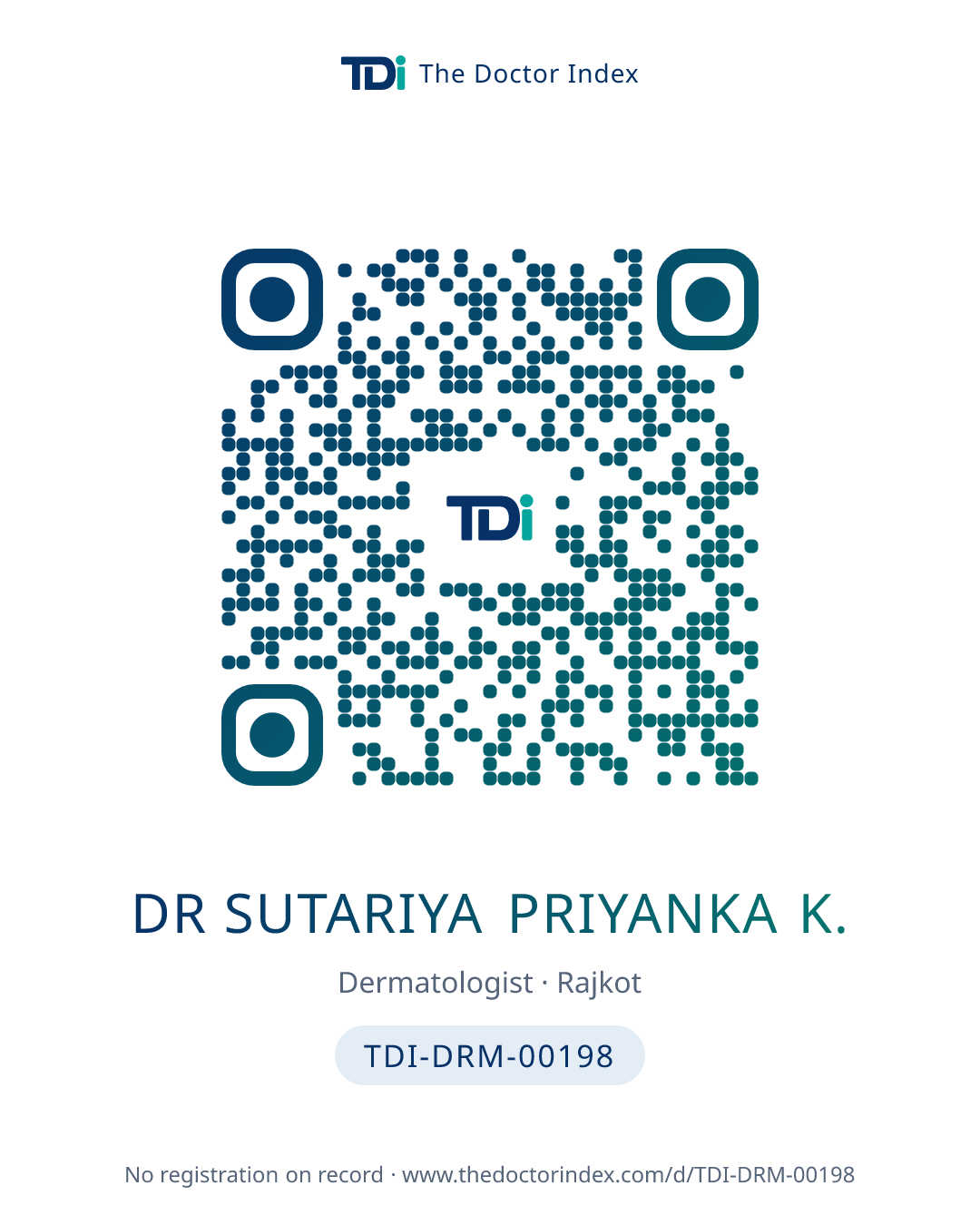 QR card for Dr Sutariya Priyanka K., TDI-DRM-00198