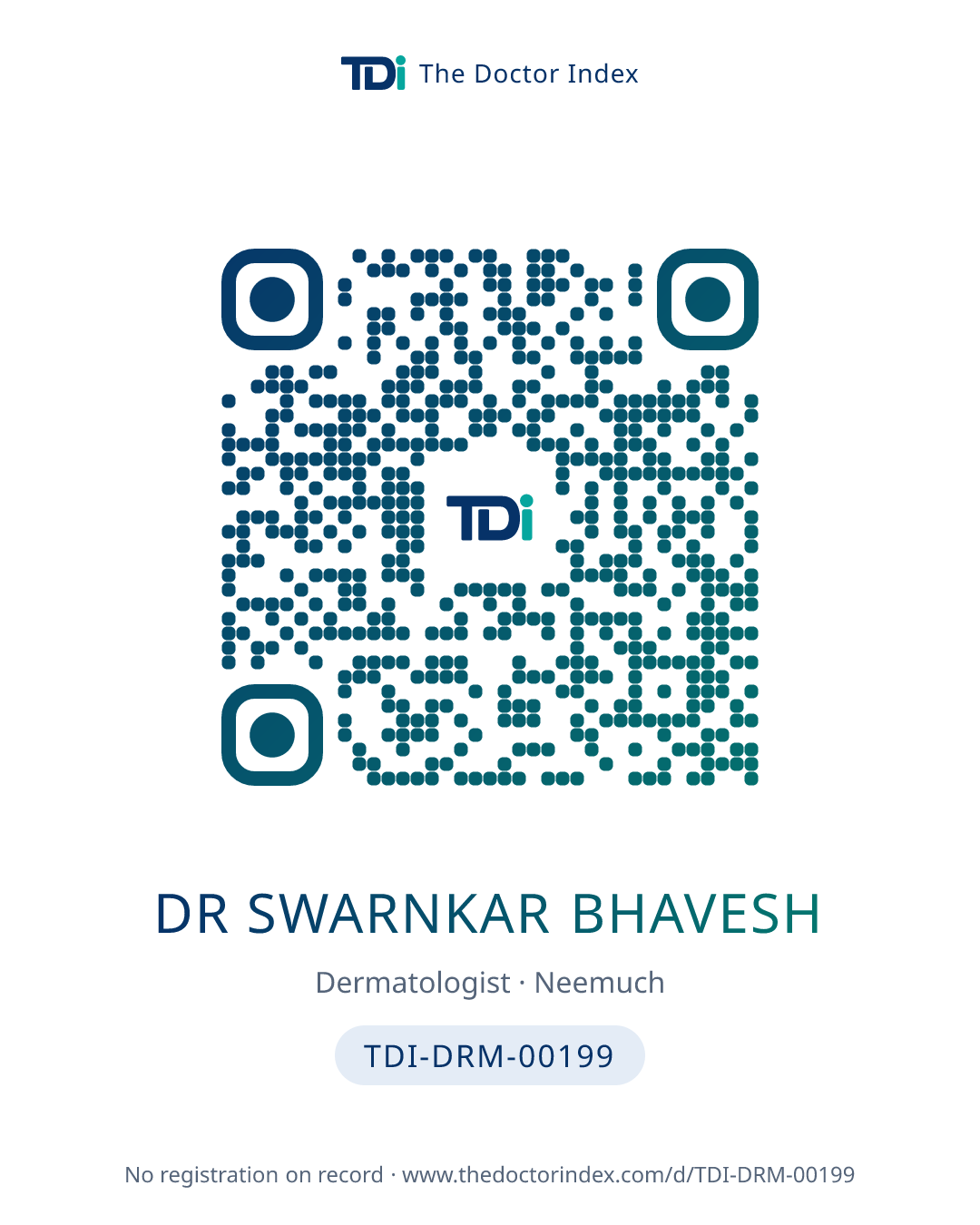 QR card for Dr Swarnkar Bhavesh, TDI-DRM-00199