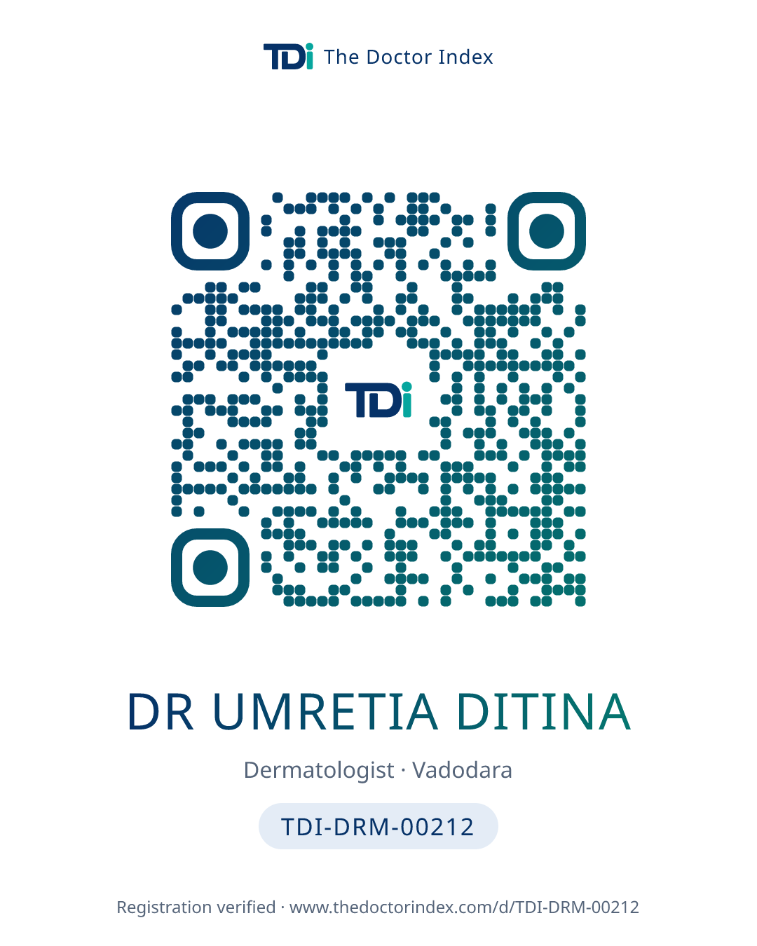 QR card for Dr Umretia Ditina, TDI-DRM-00212