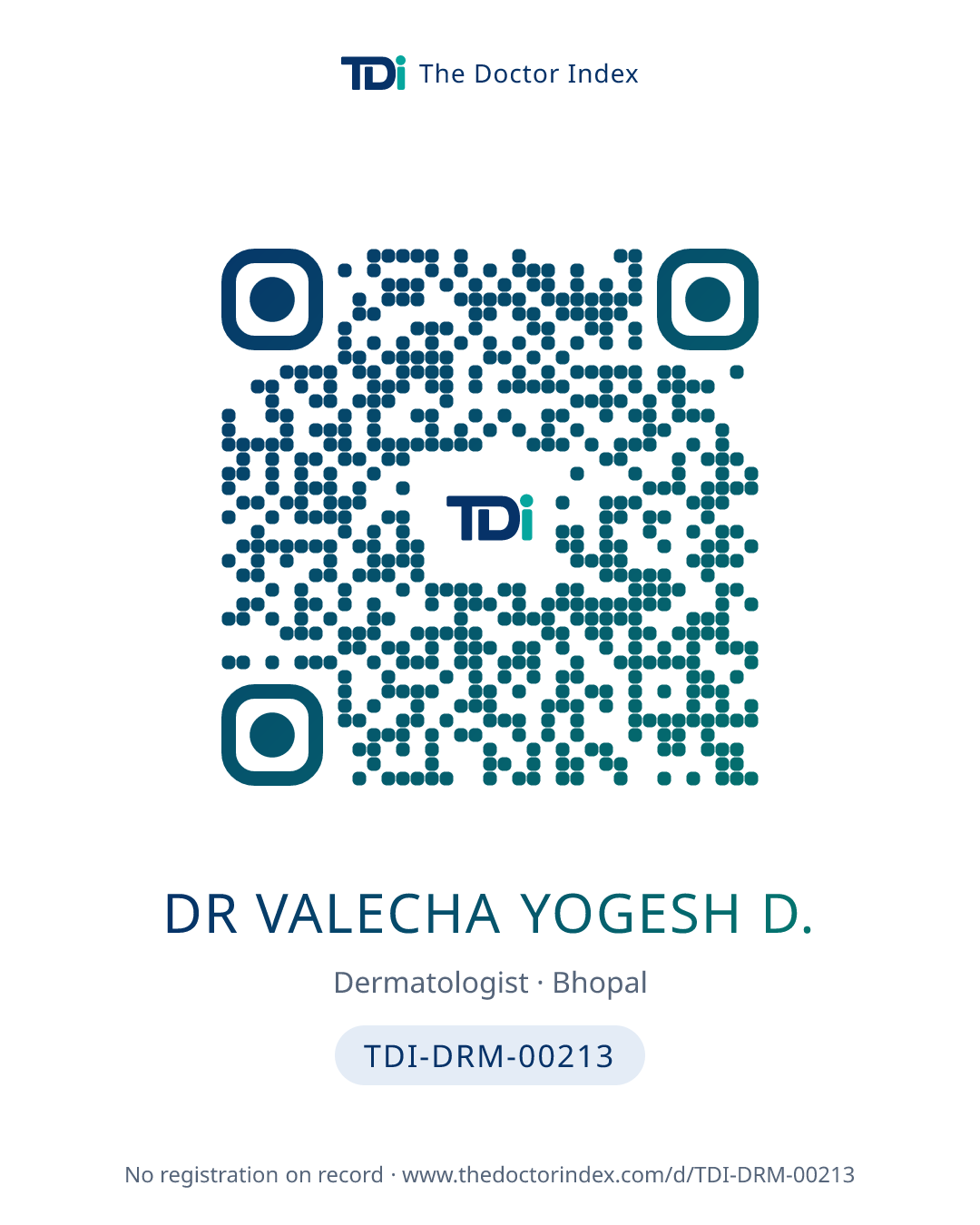 QR card for Dr Valecha Yogesh D., TDI-DRM-00213