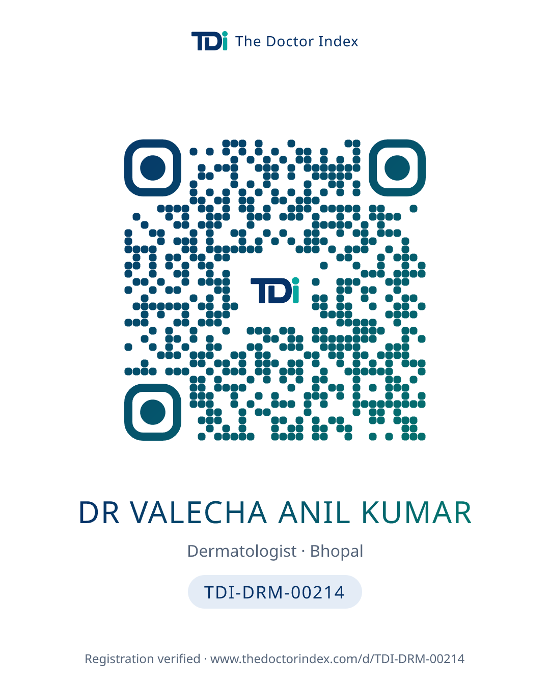 QR card for Dr Valecha Anil Kumar, TDI-DRM-00214