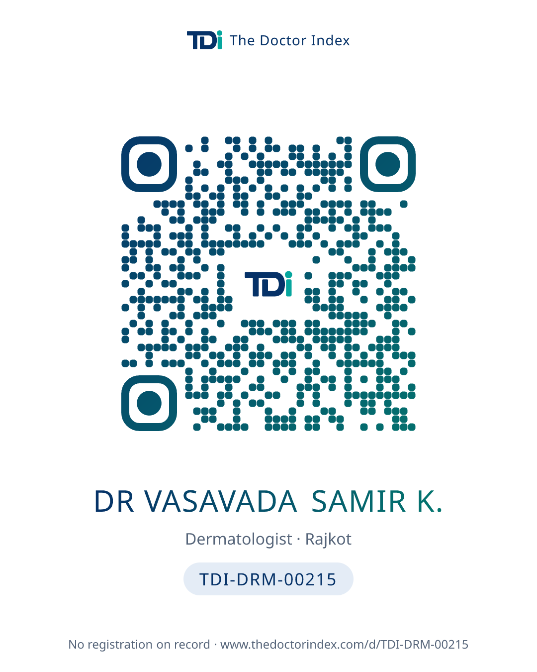 QR card for Dr Vasavada Samir K., TDI-DRM-00215