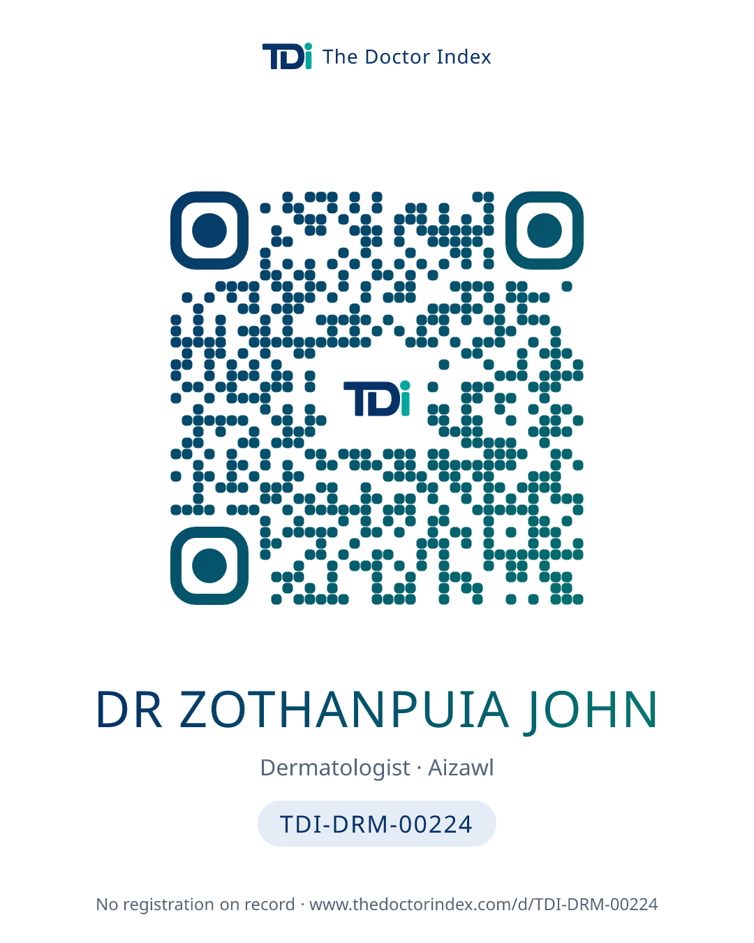 QR card for Dr Zothanpuia John, TDI-DRM-00224