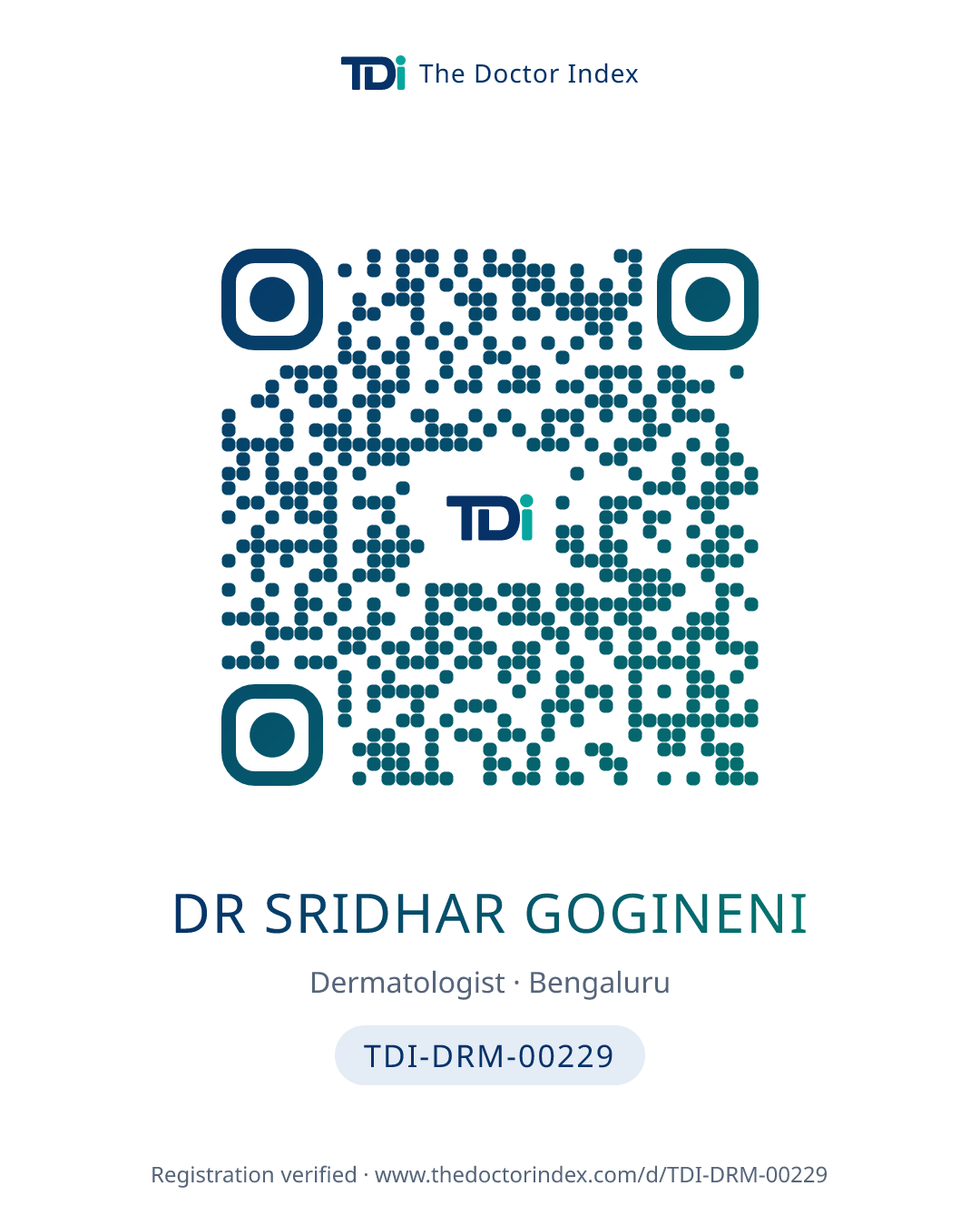 QR card for Dr Sridhar Gogineni, TDI-DRM-00229