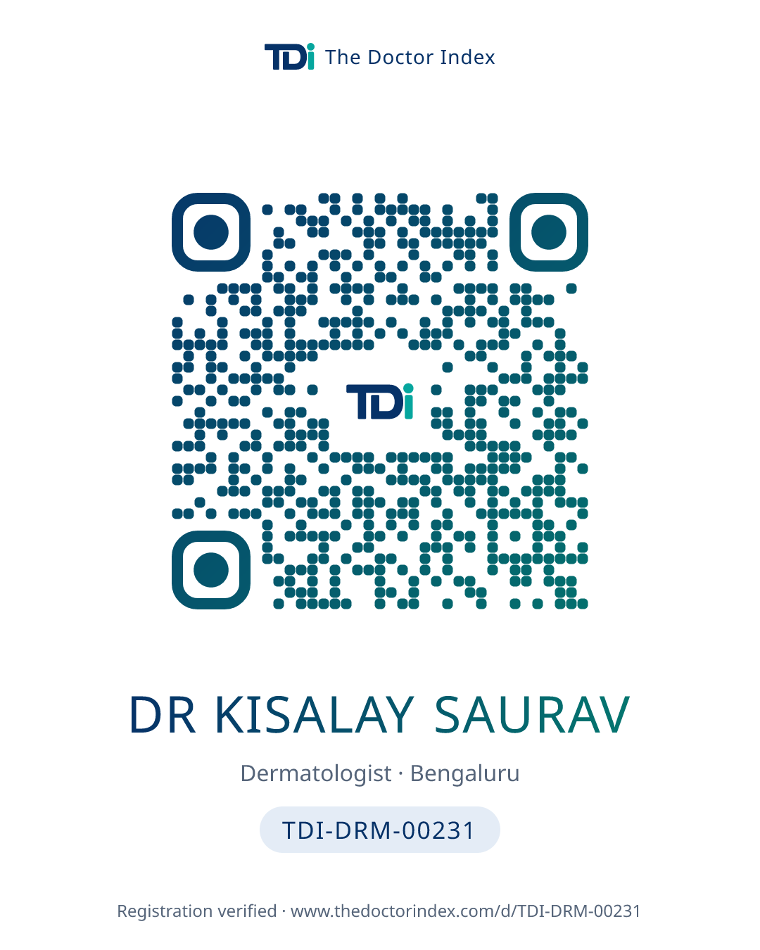 QR card for Dr Kisalay Saurav, TDI-DRM-00231