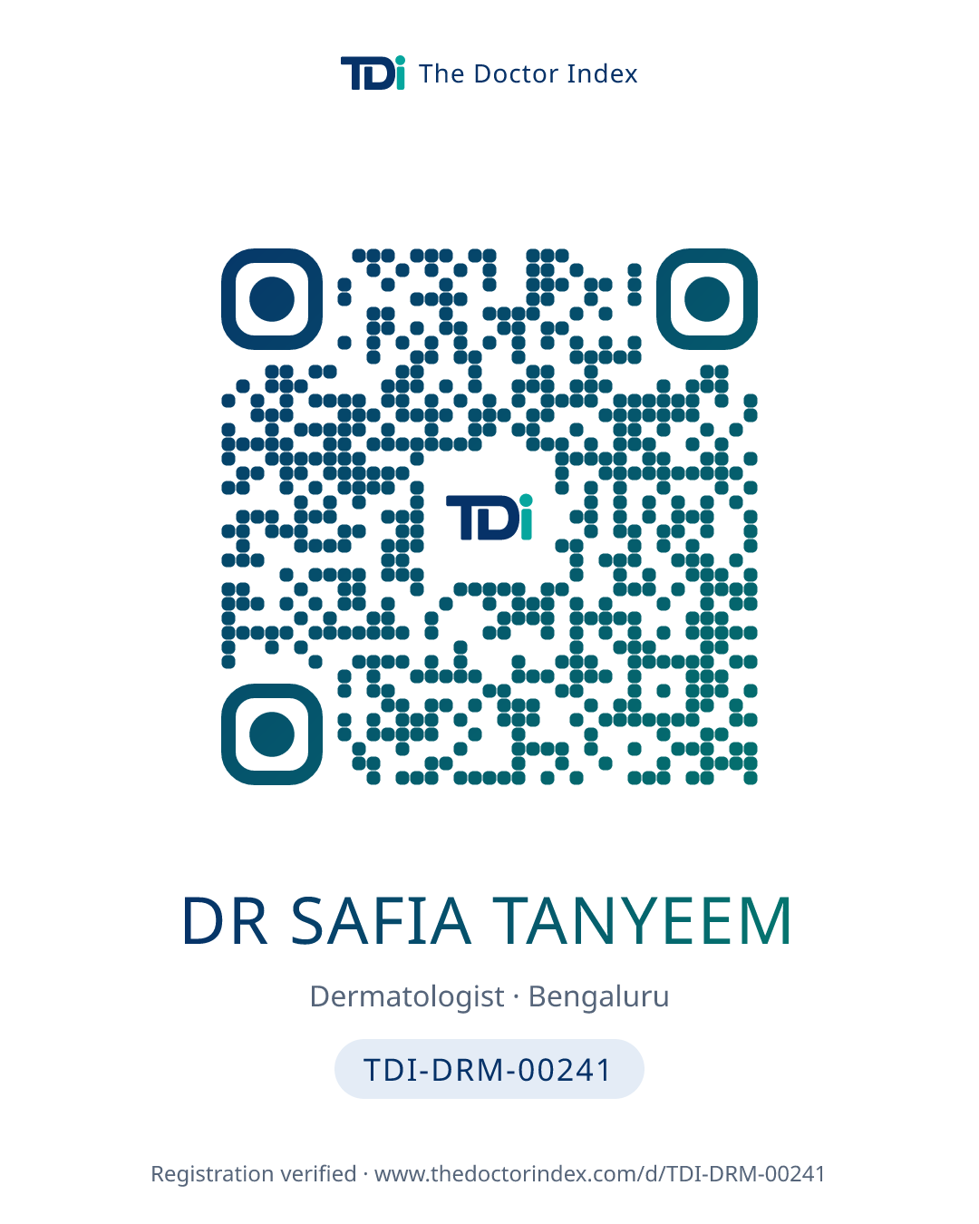QR card for Dr Safia Tanyeem, TDI-DRM-00241