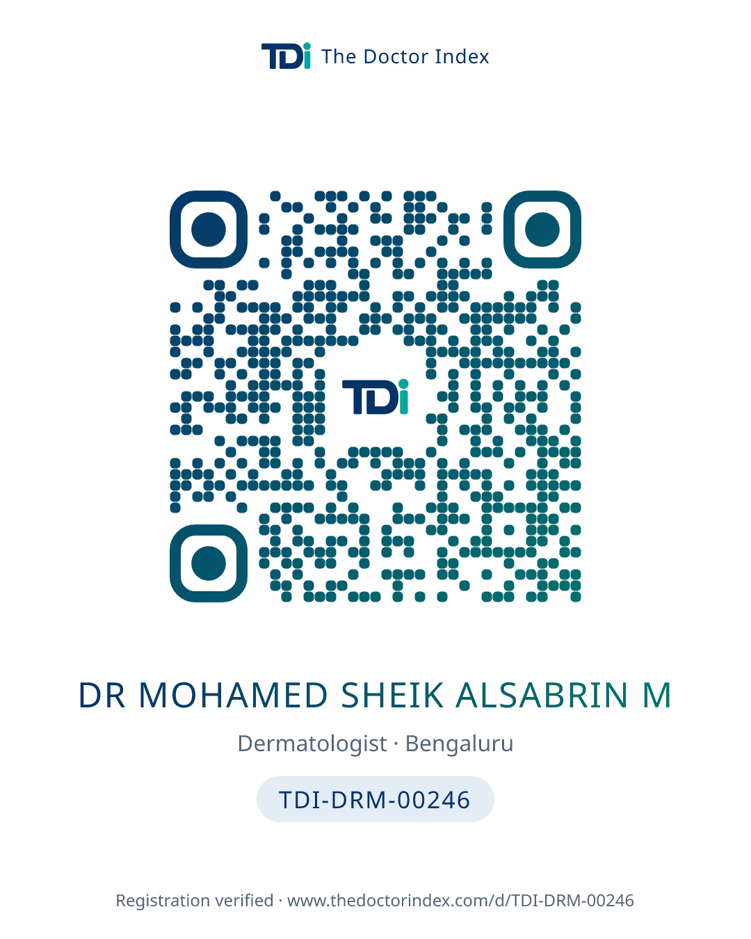 QR card for Dr Mohamed Sheik Alsabrin M, TDI-DRM-00246