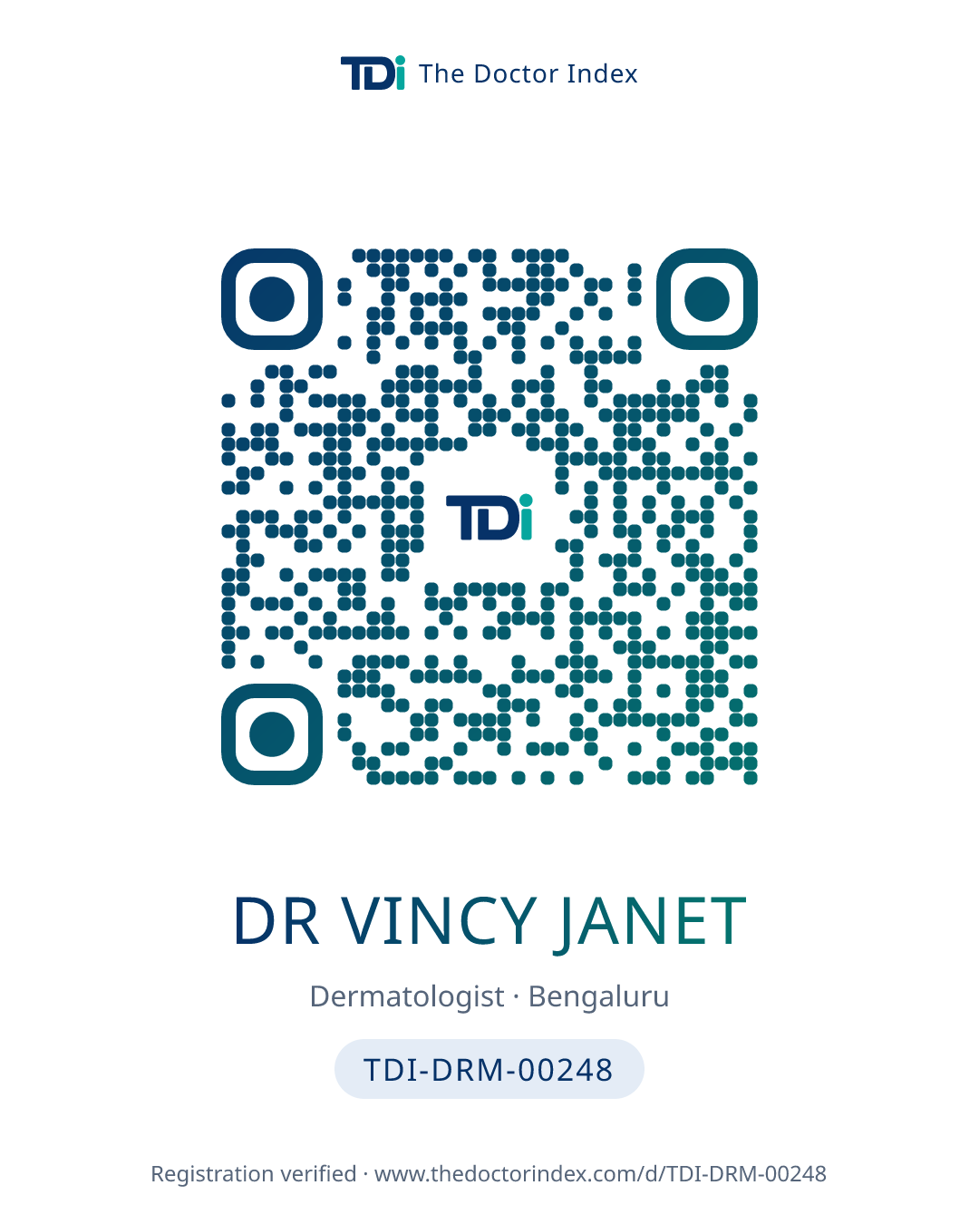 QR card for Dr Vincy Janet, TDI-DRM-00248