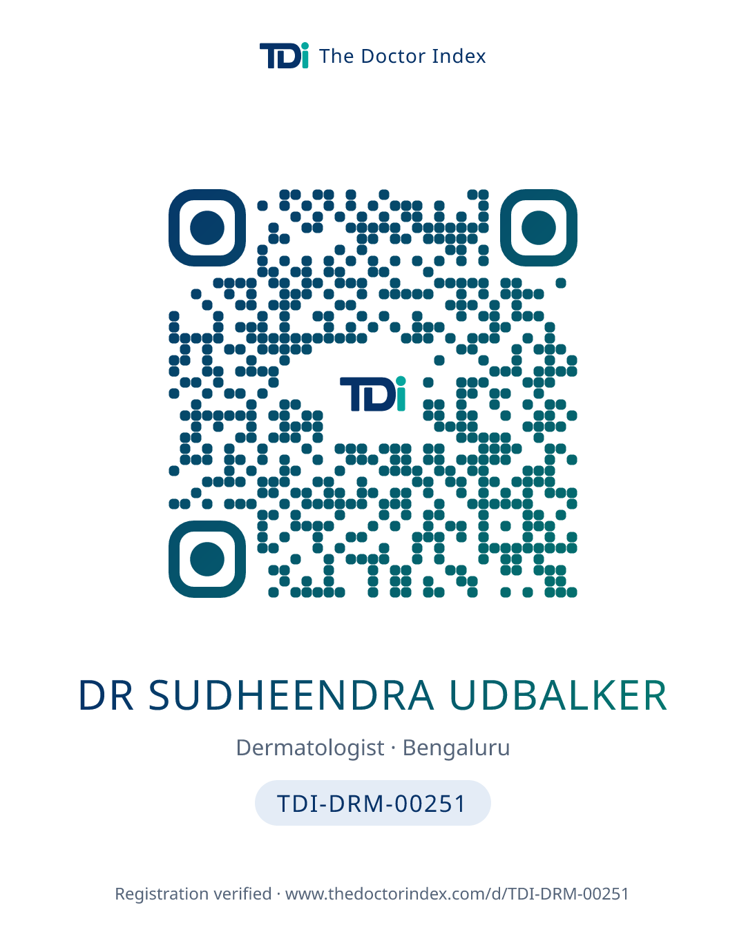 QR card for Dr Sudheendra Udbalker, TDI-DRM-00251