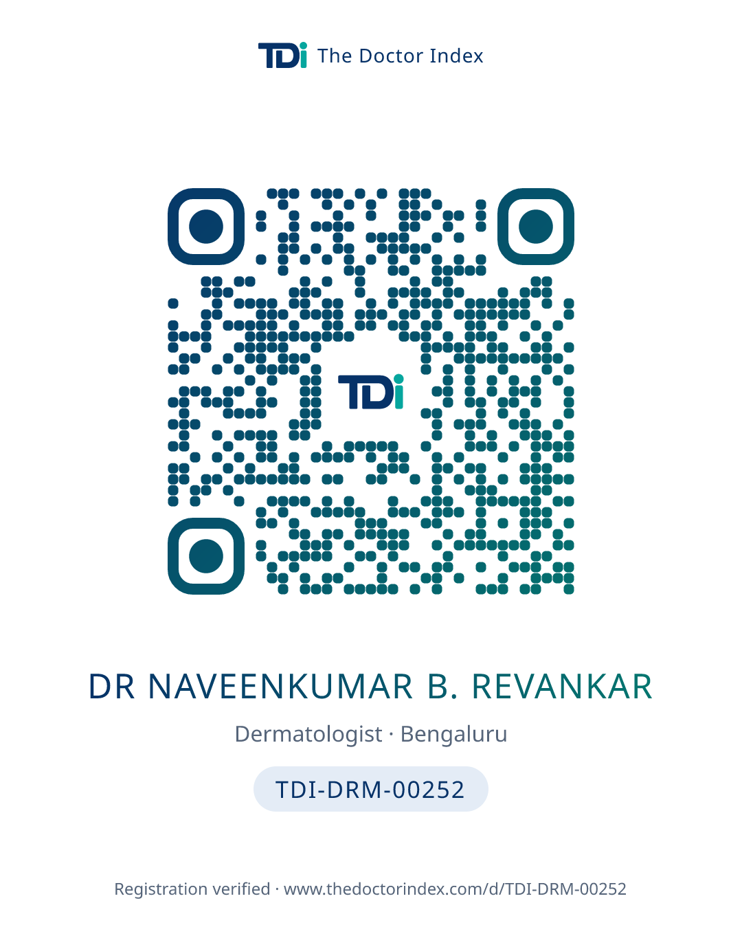 QR card for Dr Naveenkumar B. Revankar, TDI-DRM-00252