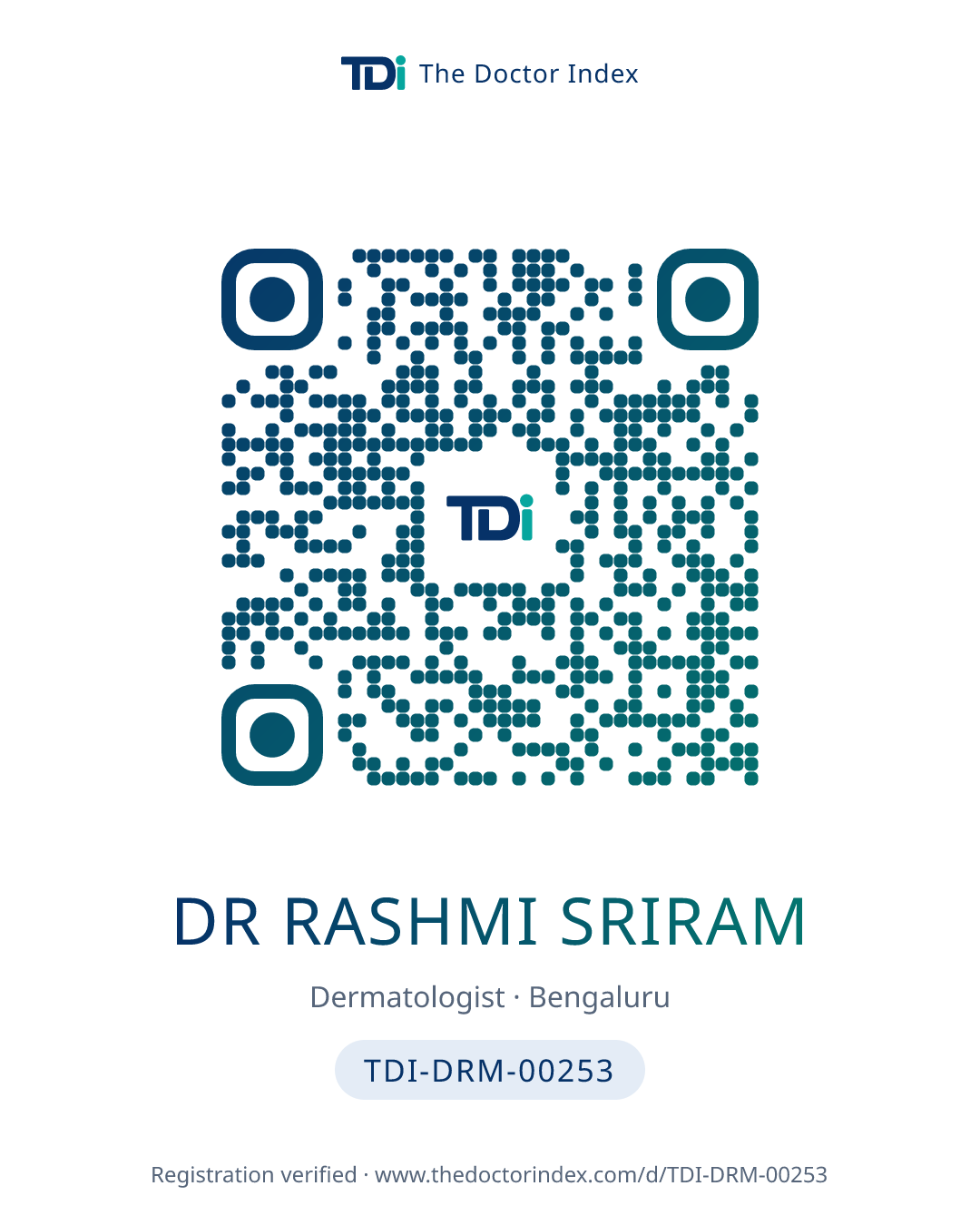 QR card for Dr Rashmi Sriram, TDI-DRM-00253