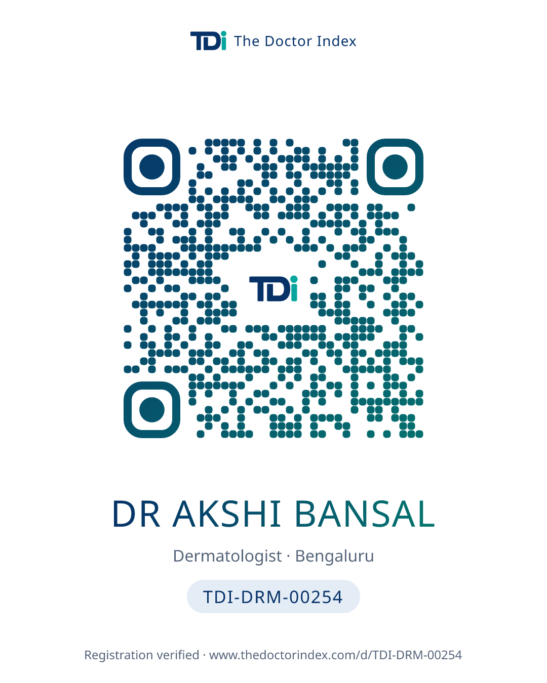 QR card for Dr Akshi Bansal, TDI-DRM-00254
