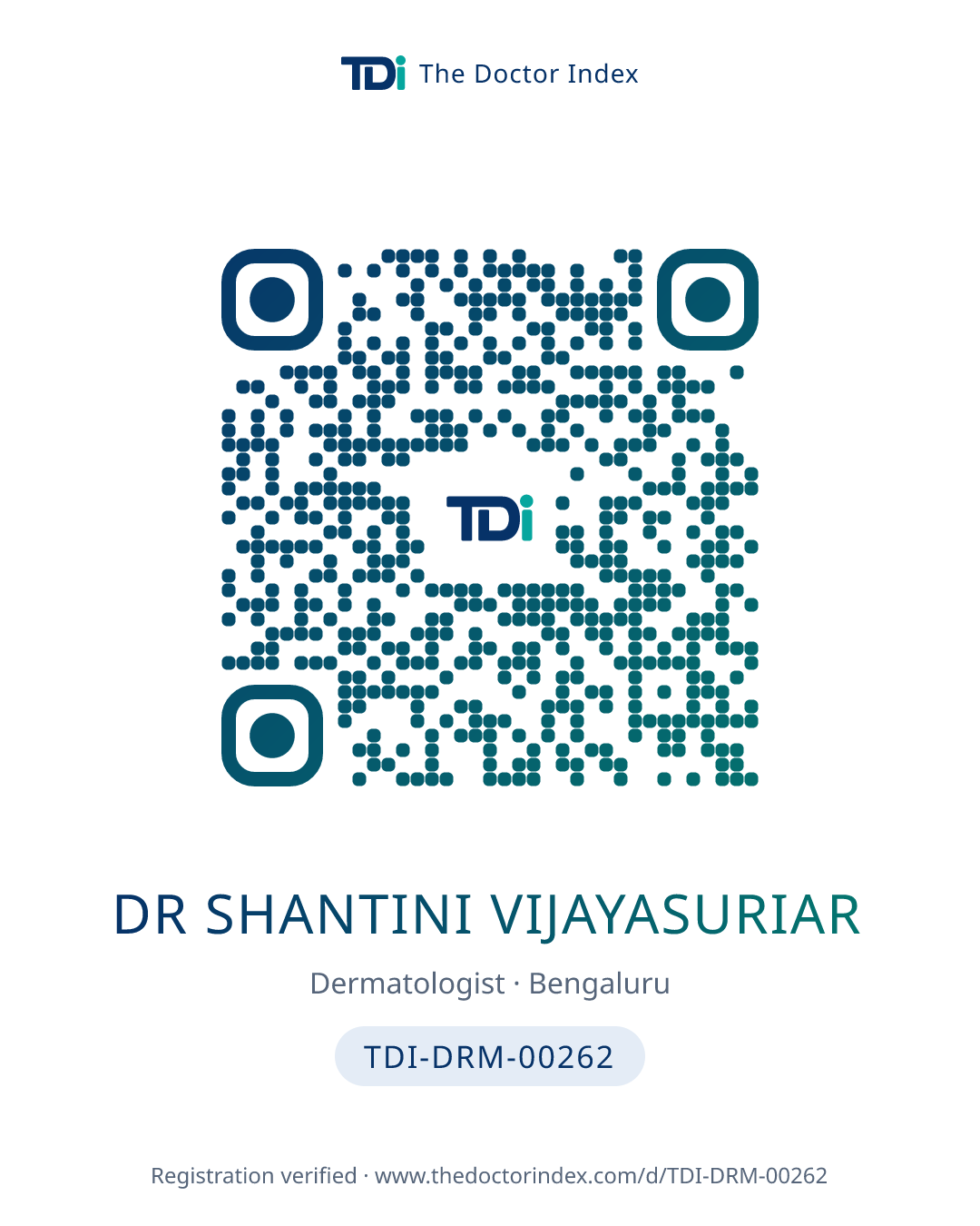 QR card for Dr Shantini Vijayasuriar, TDI-DRM-00262