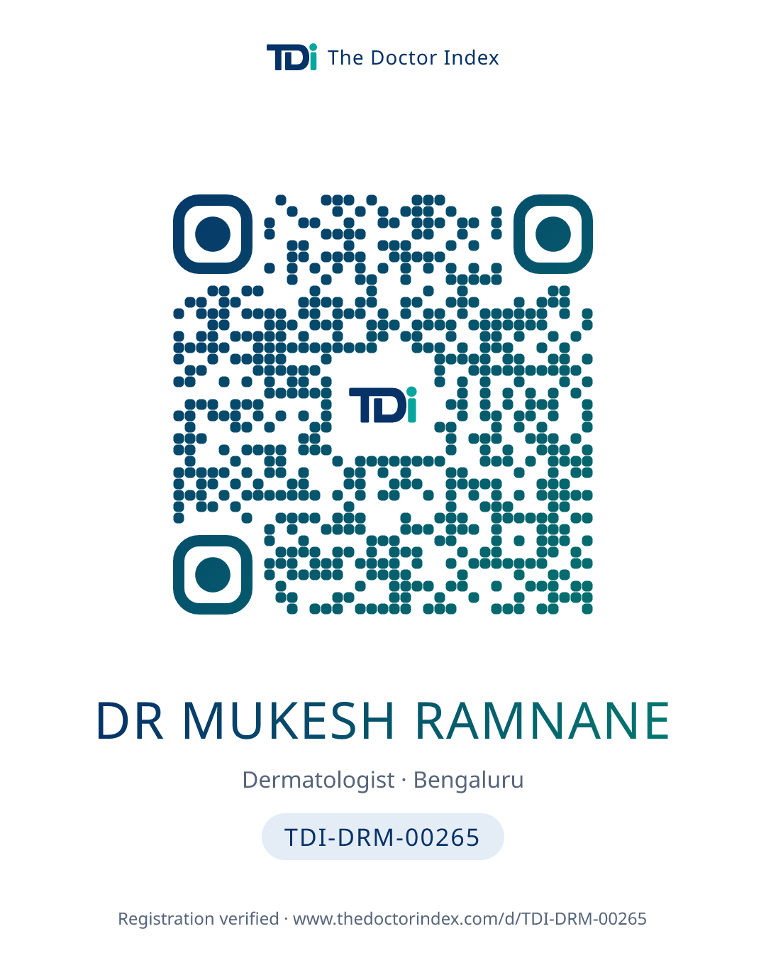 QR card for Dr Mukesh Ramnane, TDI-DRM-00265