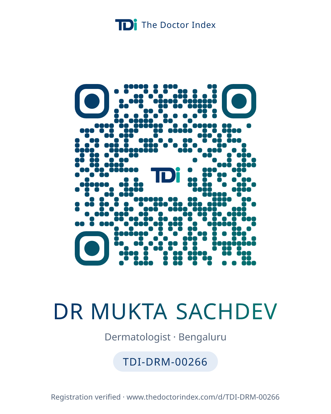 QR card for Dr Mukta Sachdev, TDI-DRM-00266