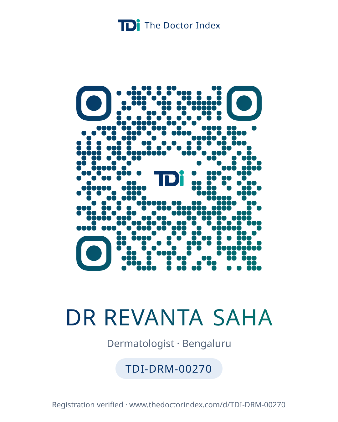 QR card for Dr Revanta Saha, TDI-DRM-00270