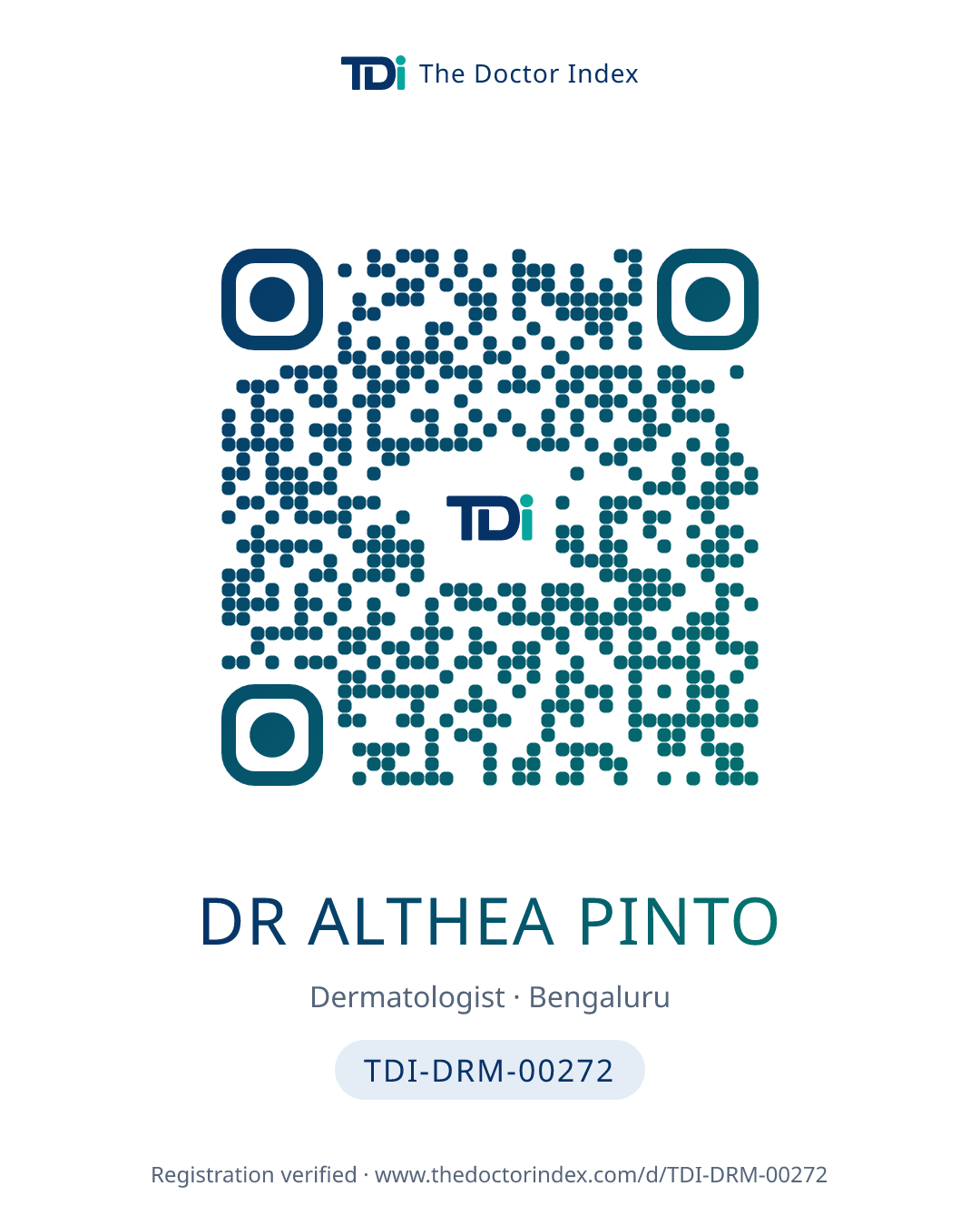 QR card for Dr Althea Pinto, TDI-DRM-00272