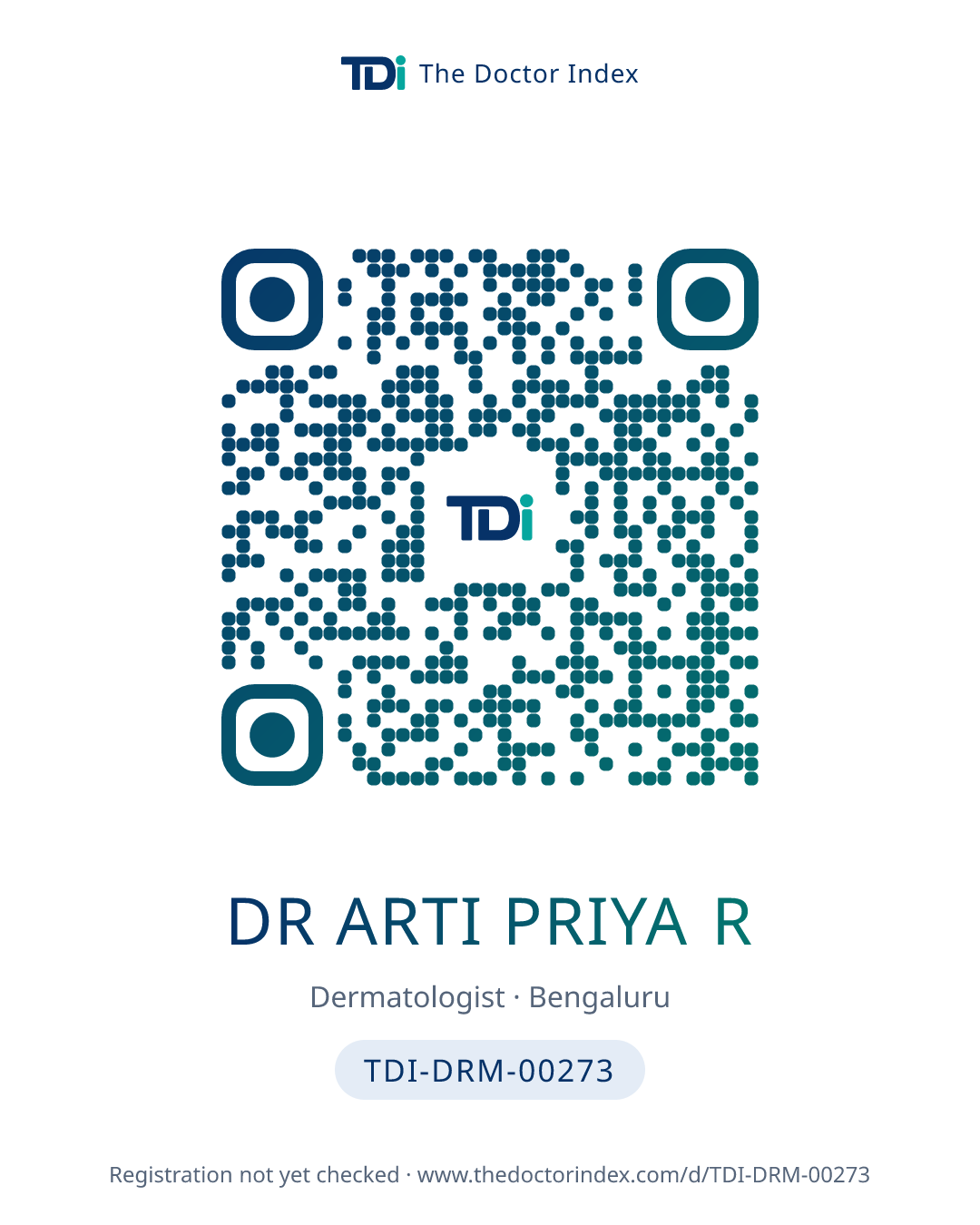 QR card for Dr Arti Priya R, TDI-DRM-00273
