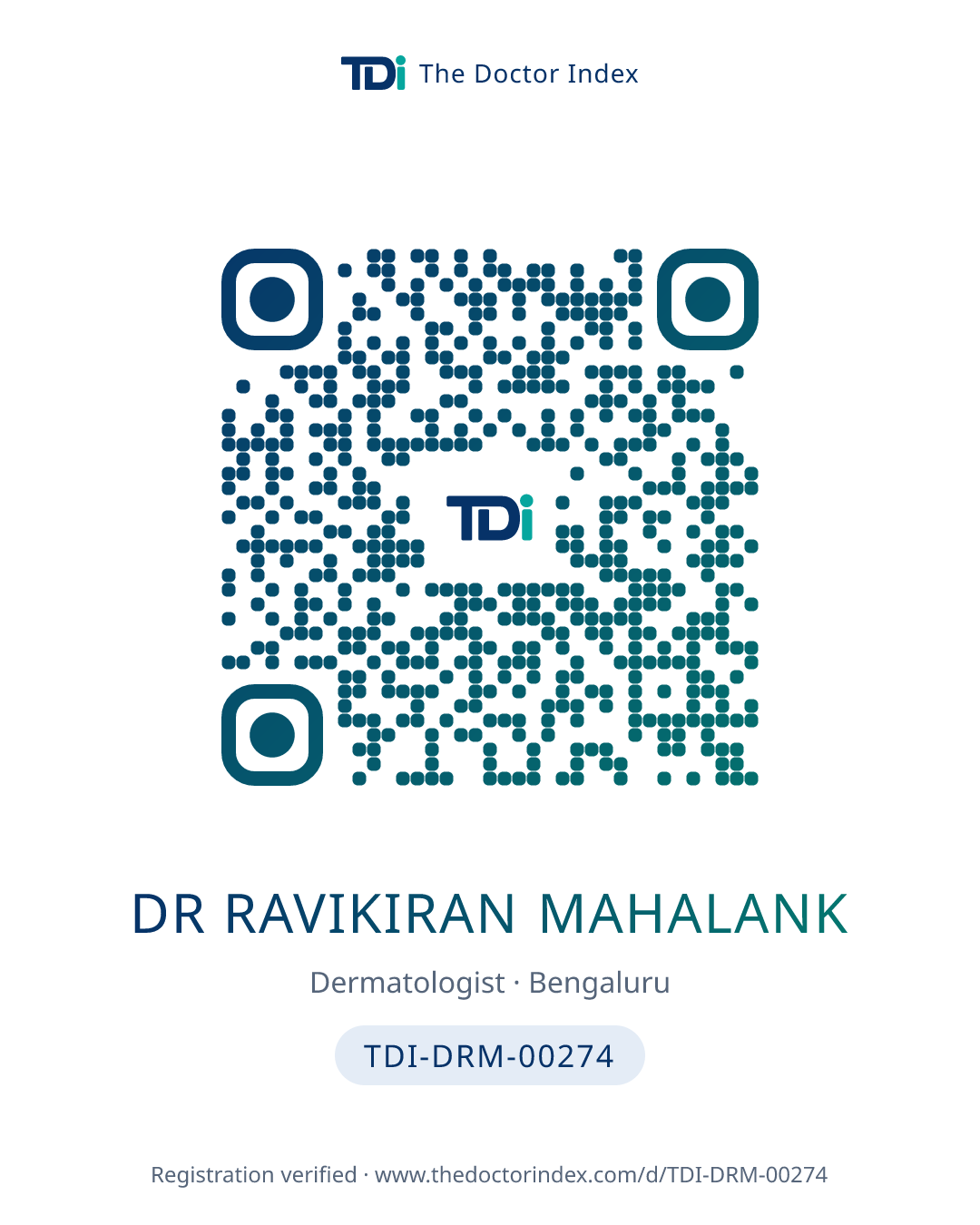 QR card for Dr Ravikiran Mahalank, TDI-DRM-00274