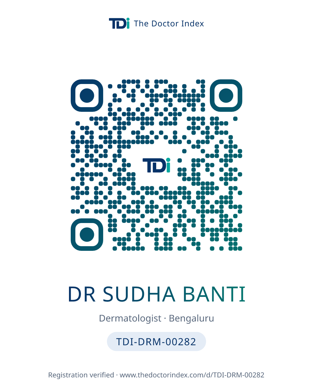 QR card for Dr Sudha Banti, TDI-DRM-00282
