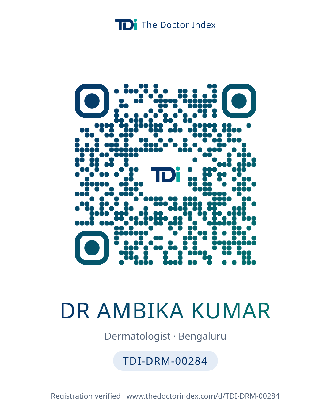 QR card for Dr Ambika Kumar, TDI-DRM-00284