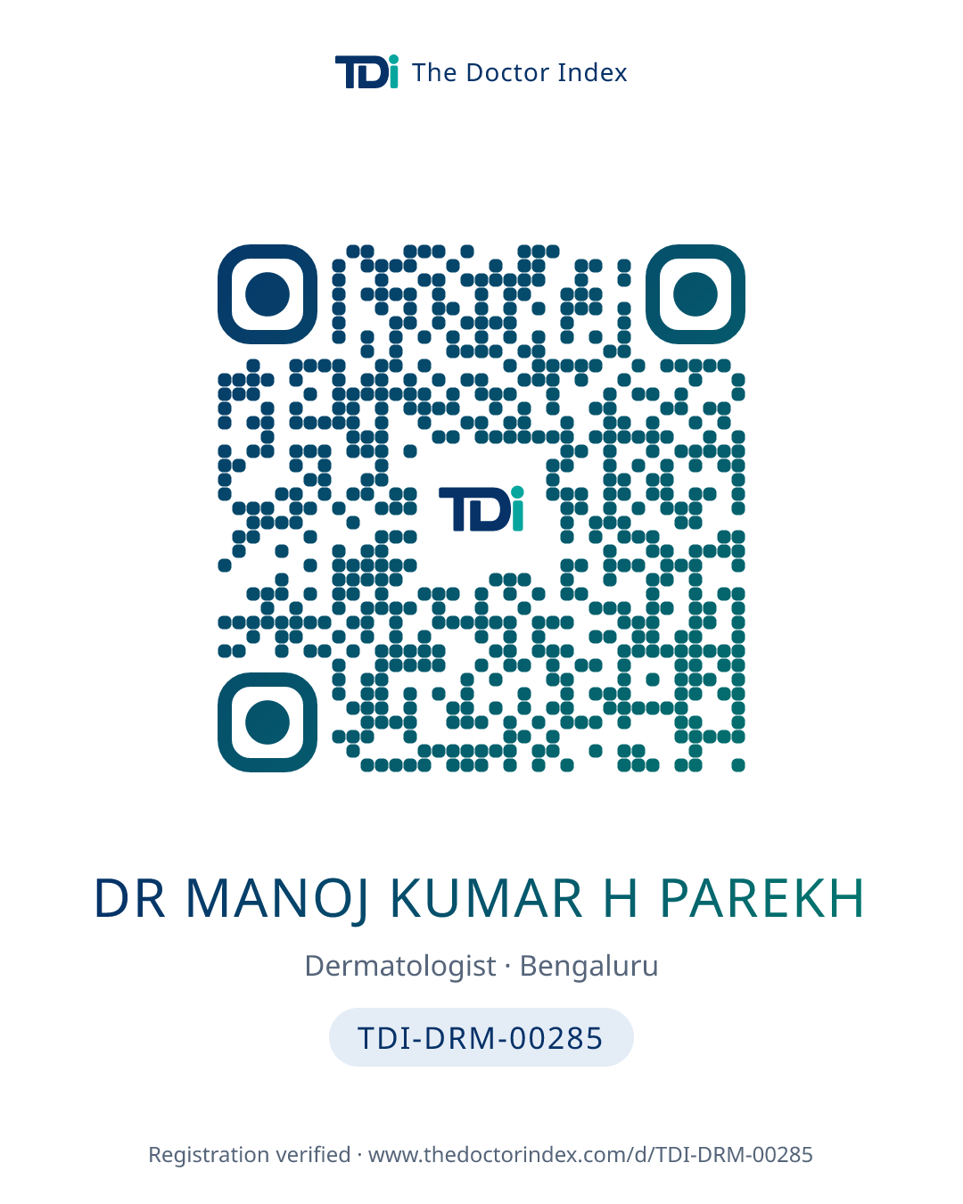 QR card for Dr Manoj Kumar H Parekh, TDI-DRM-00285