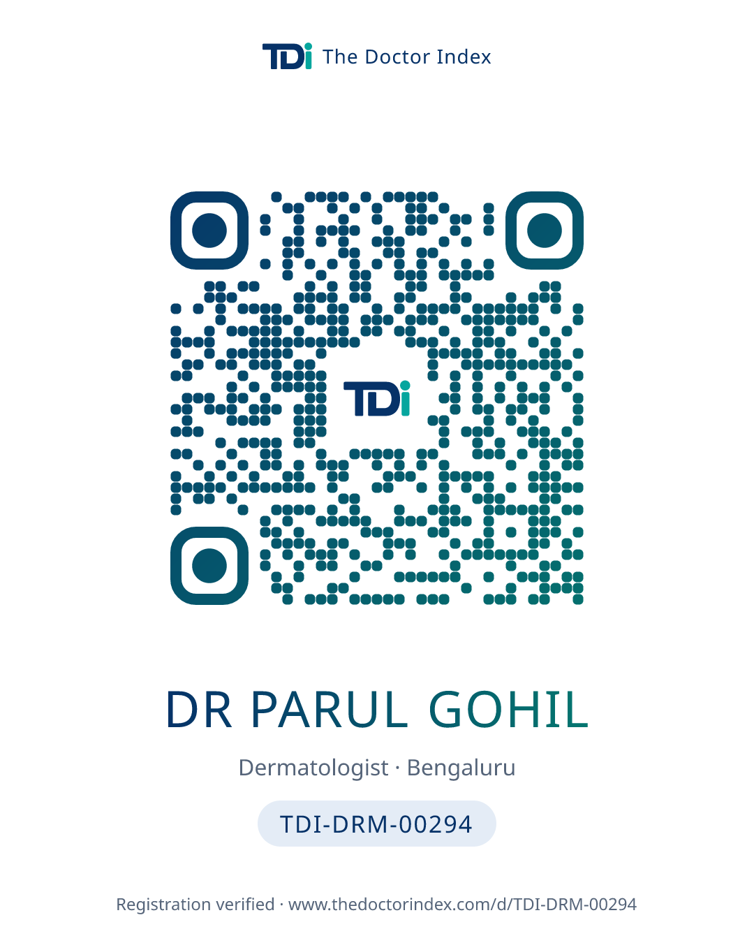 QR card for Dr Parul Gohil, TDI-DRM-00294