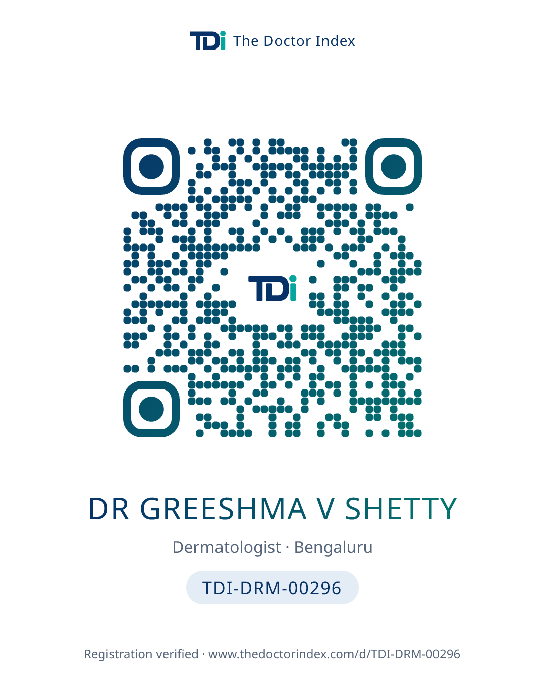 QR card for Dr Greeshma V Shetty, TDI-DRM-00296